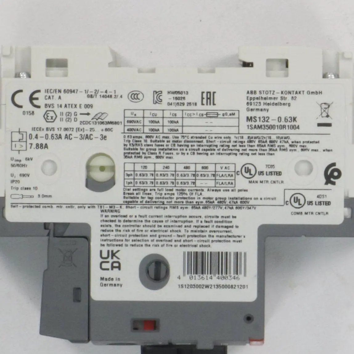ABB MS132 0.63K Manual Motor Starter