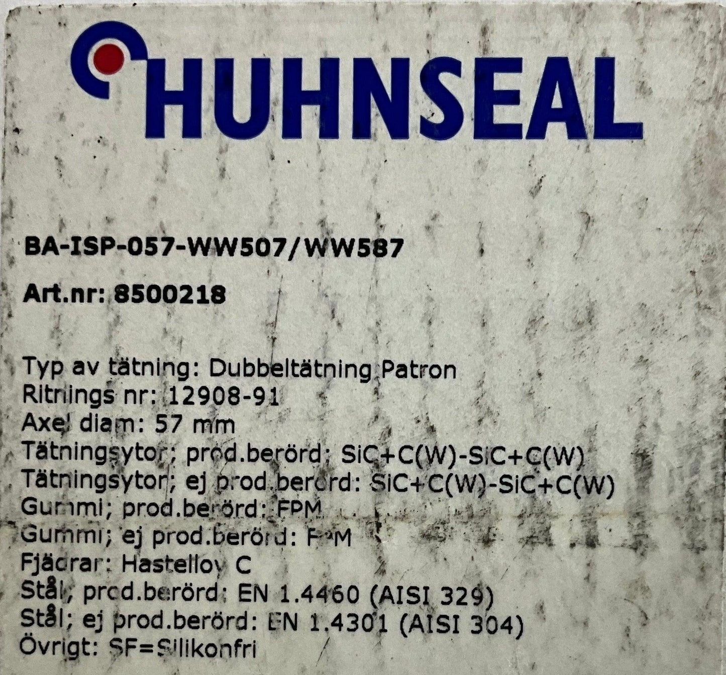Huhnseal Double Cartridge Seal BA-ISP-057-WW507/WW587