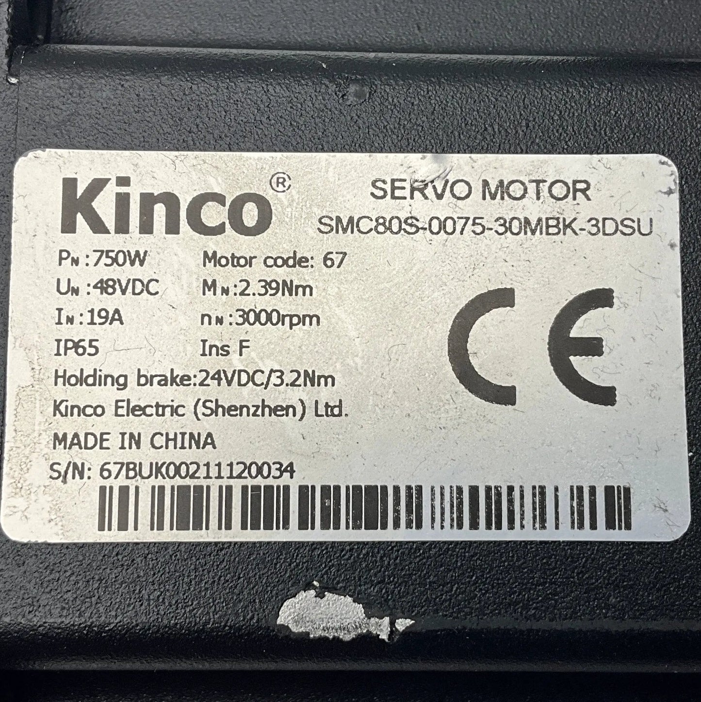 Kinco SMC80S-0075-30MBK-3DSU-(5) AC Servo Motor