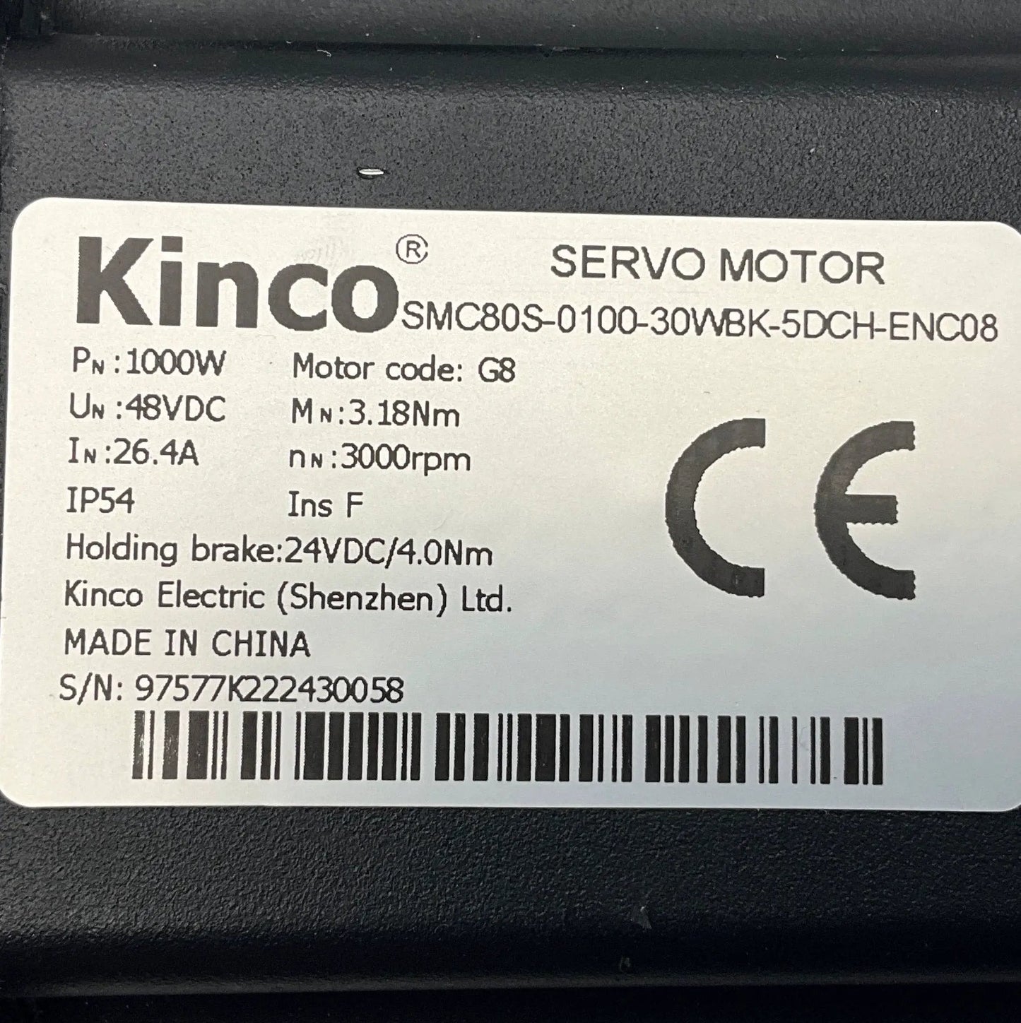 Kinco SMC80S-0100-30WBK-5DCH-ENC08 AC Servo Motor