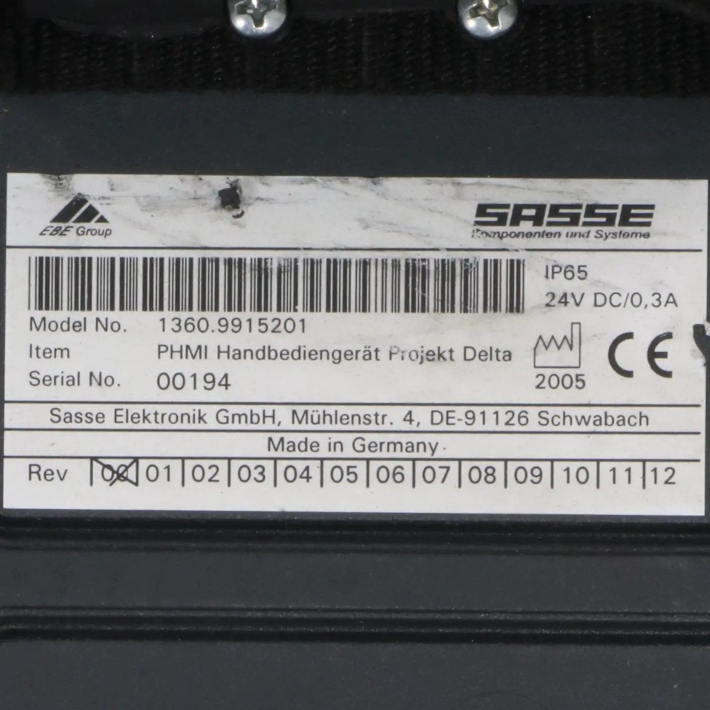 Sasse 1360 9915201 PHMI Handheld Control Unit