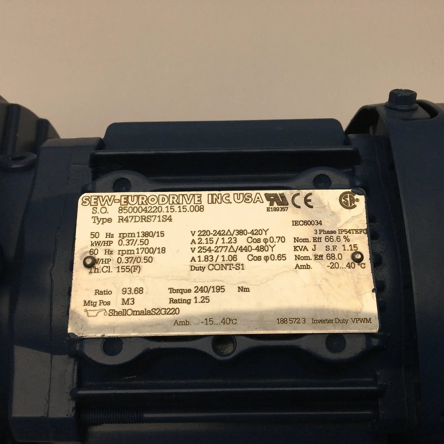 Sew R47 DRS71S4 gearmotor reducer 0.37kW i:56,73