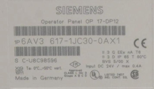 Siemens 6AV3 617-1JC30-0AX1 Operator Panel OP17-DP12