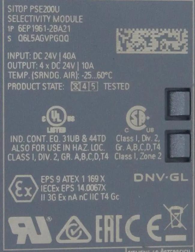 Siemens 6EP1961-2BA21 Sitop PSE200U Selectivity Module