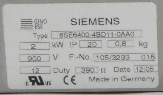 Siemens 6SE6400-4BD11-0AA0 Micromaster 4 Braking Resistor