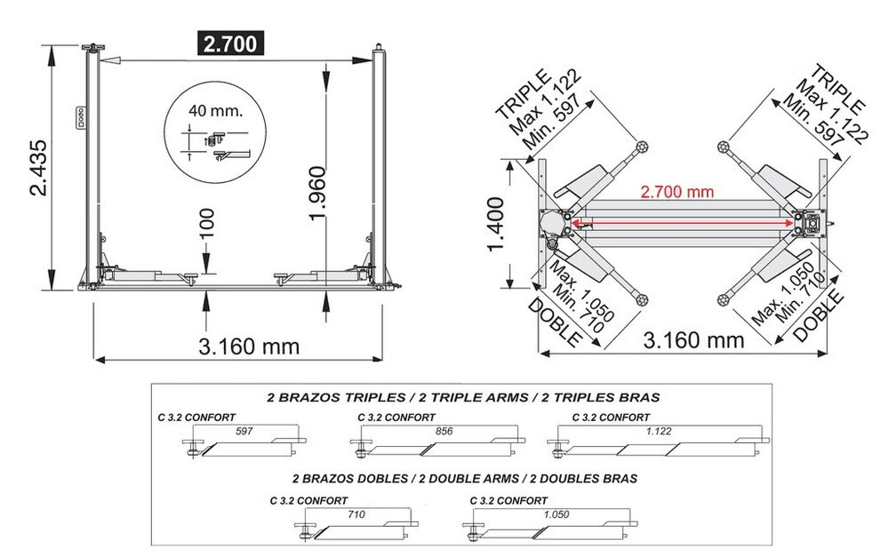 Twee koloms hefbrug 3200kg Comfort Cascos