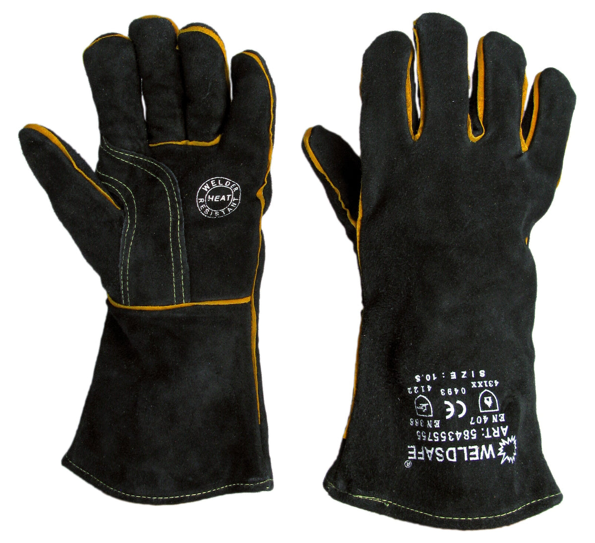 Weldsafe MIG 755 Leren Lashandschoen, Zwart, 35cm, Rundsplitleder
