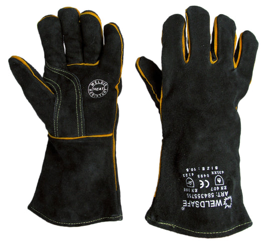 Weldsafe MIG 755 Leren Lashandschoen, Zwart, 35cm, Rundsplitleder