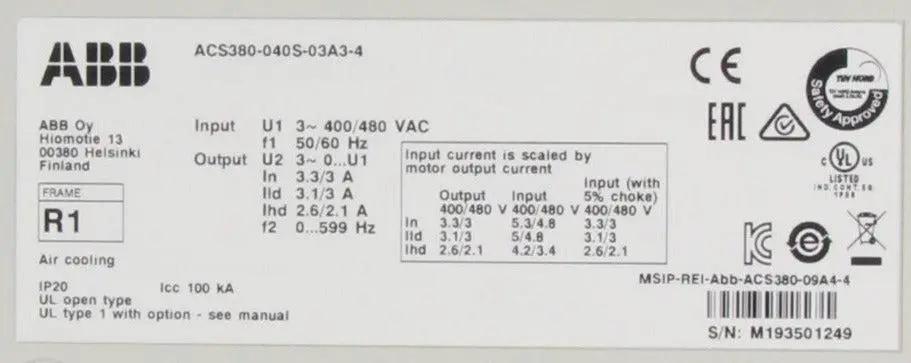 ABB ACS 380 040C 02A6 4 Inverter Drive