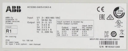 ABB ACS 380 040C 02A6 4 Inverter Drive