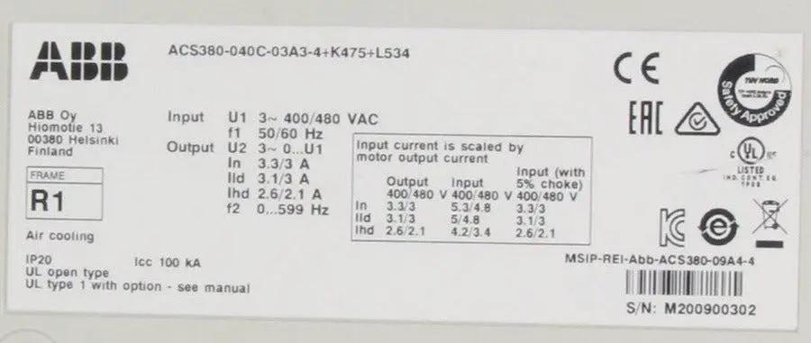 ABB ACS 380 040S 03A3 4 Inverter Drive - Used