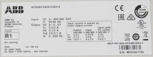 ABB ACS 380 040S 03A3 4 Machinery Drive Module