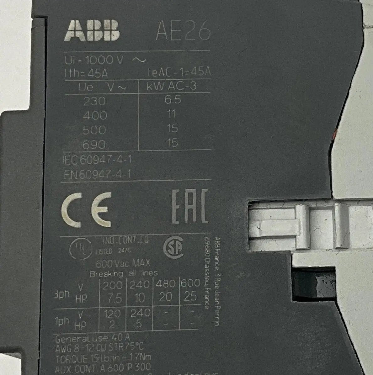 ABB AE26-30-00 24V DC Contactor