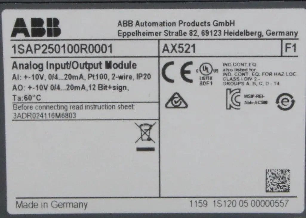 ABB AX521 Analog Input/Output Module