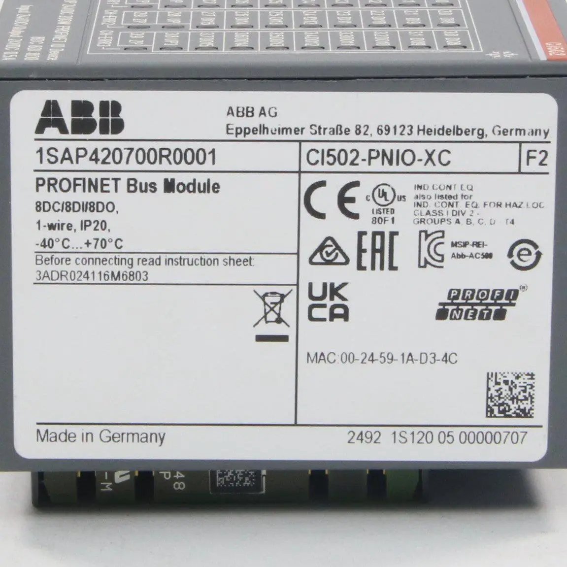 ABB CI502 PNIO XC Profinet Bus Module