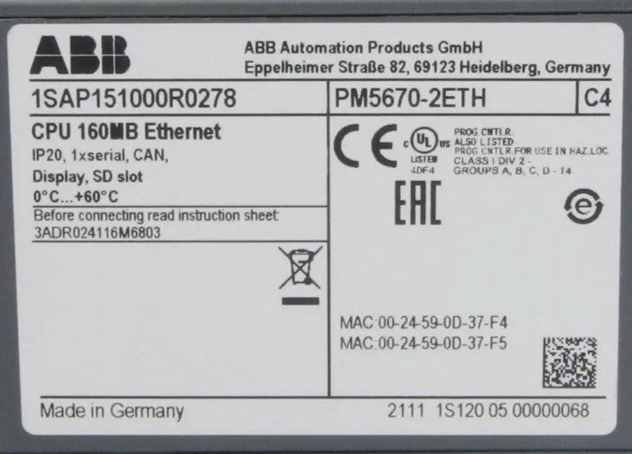 ABB PM5670-2ETH PLC Assembly