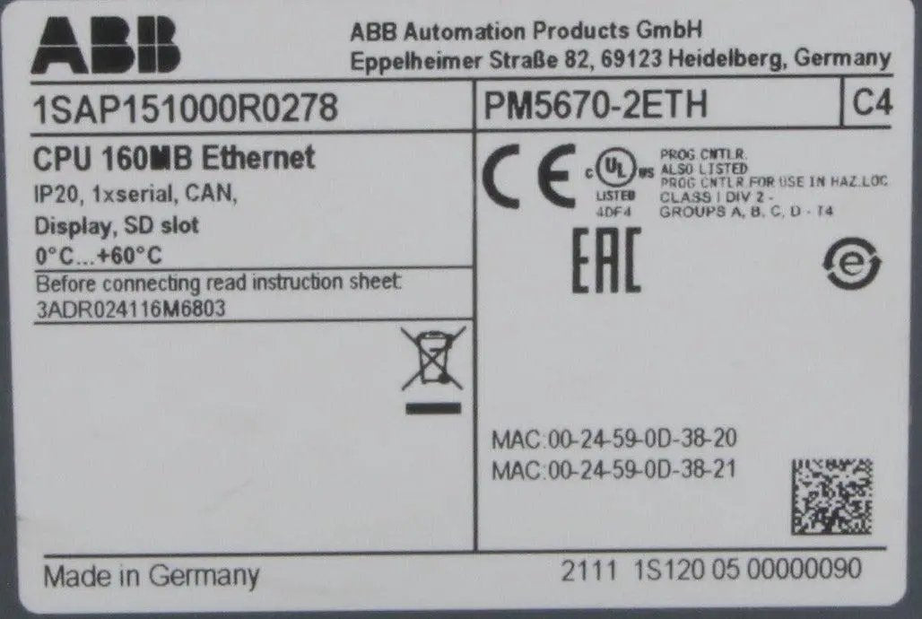 ABB PM5670-2ETH Programmable Logic Controller