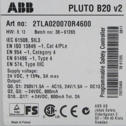 ABB Pluto B20 v2 Programmable Safety Controller