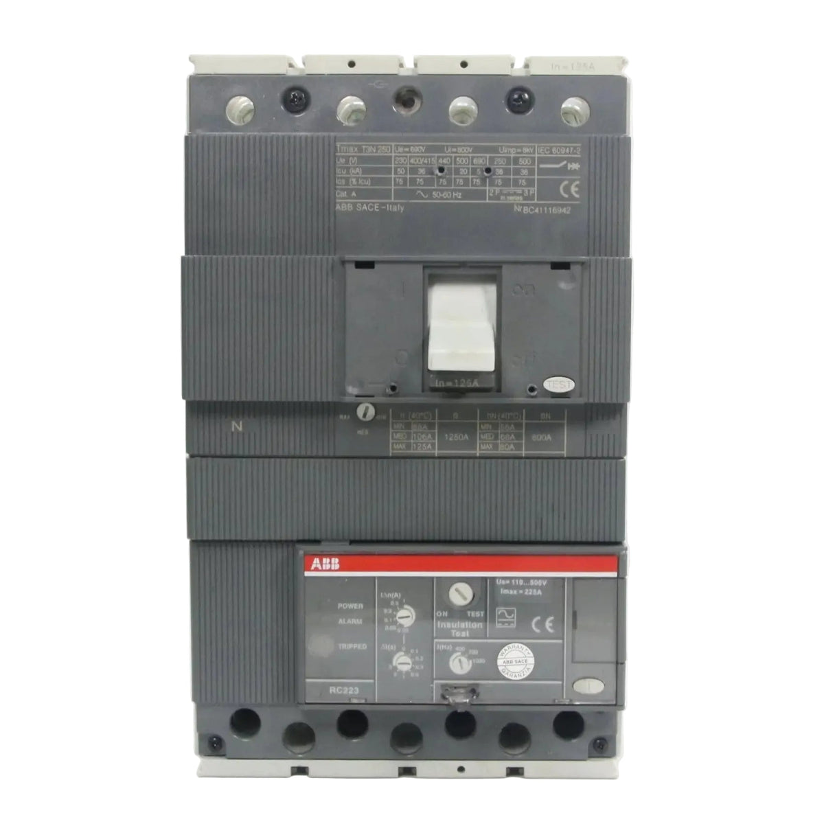 ABB T3N 250 Circuit Breaker with RC223 4p Residual Current Release