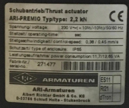Armaturen Ari-Premio 2.2kN Thrust Actuator