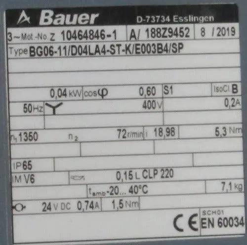Bauer Gear Motor BG06-11/D04LA4-ST-K/E003B4/SP