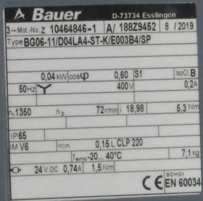 Bauer Gear Motor BG06-11/D04LA4-ST-K/E003B4/SP