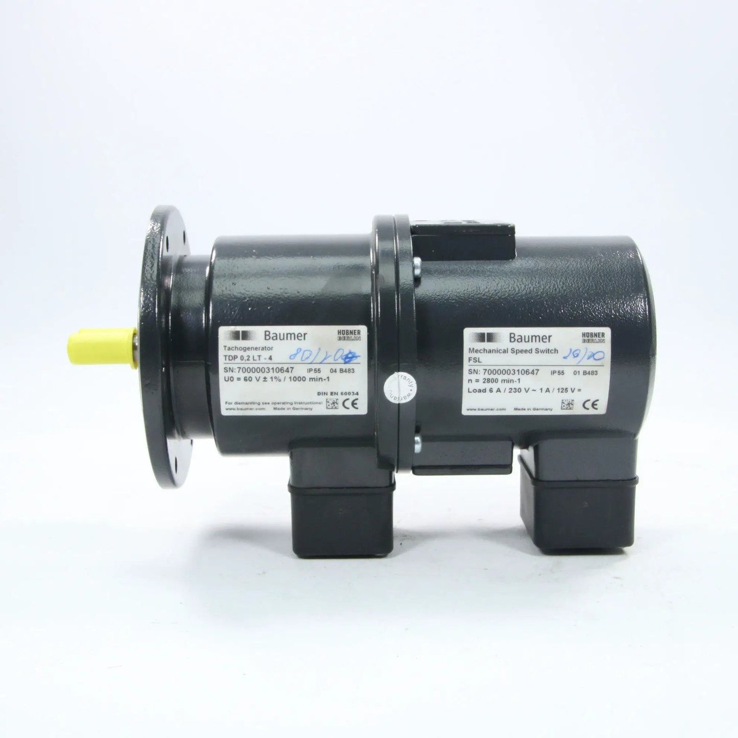 Baumer Electric TDP 0,2 LT-4 Tachogenerator with Mechanical Speed Switch