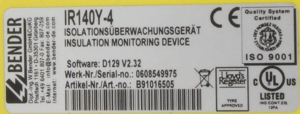 Bender IR145Y-4 Insulation Monitor