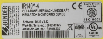 Bender IR145Y-4 Insulation Monitor