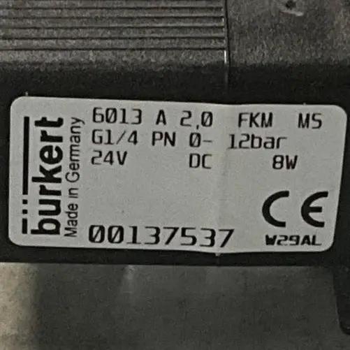 Burkert 6013 137537 2/2-Way Solenoid Valve, 24 V DC