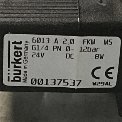 Burkert 6013 137537 2/2-Way Solenoid Valve, 24 V DC