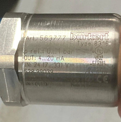 Burkert 8316 Pressure Transmitter 563177