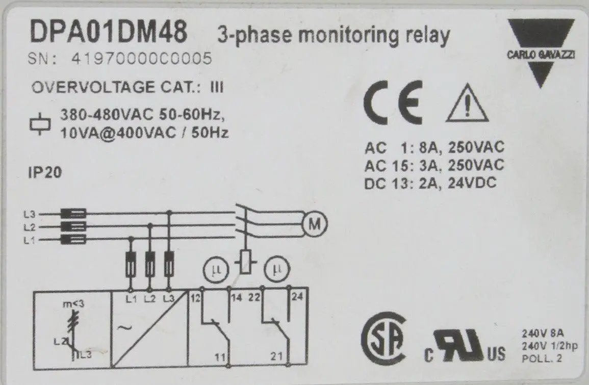 Carlo Gavazzi DPA01 DM48 3-Phase Monitoring Relay