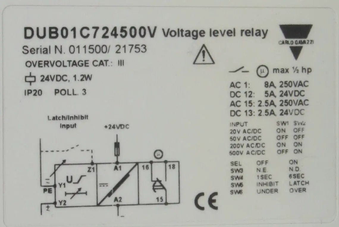 Carlo Gavazzi DUB01C724500V Voltage Level Relay