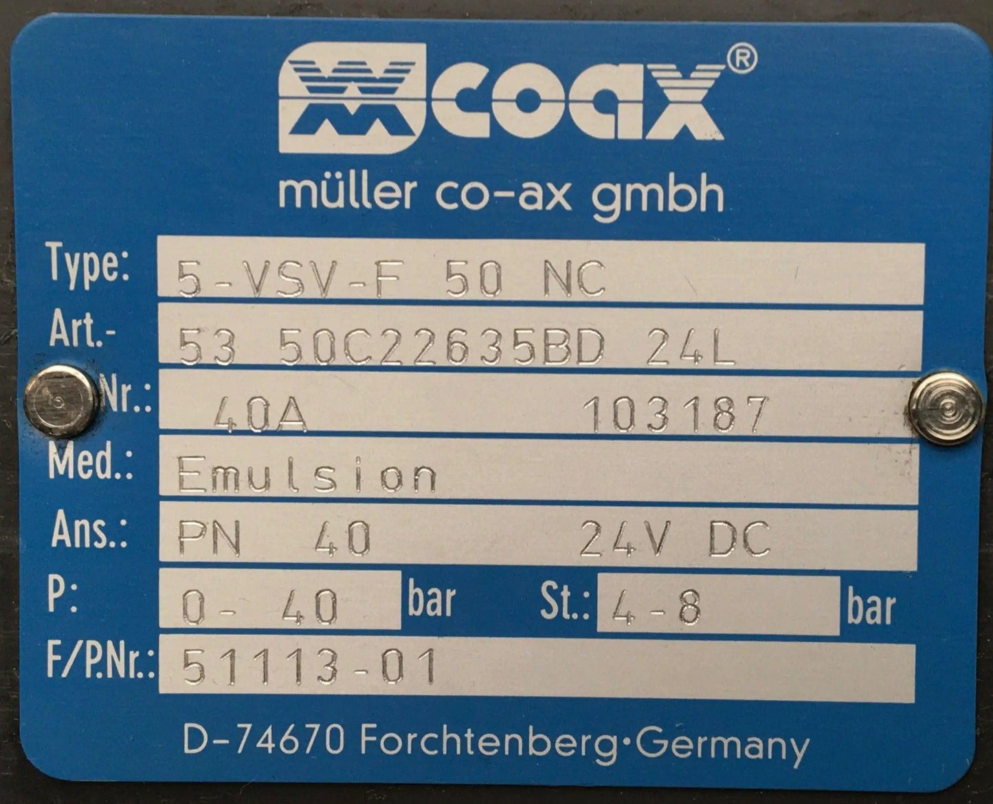Coax Muller Two Way Coaxial Externally Controlled Valve 5-VSV-F 50 NC