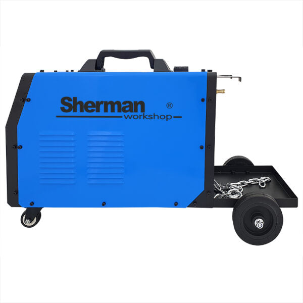 DUALMIG 210 S4 inverter lasapparaat met wielen en fleshouder.