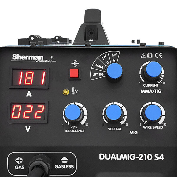 DUALMIG 210 S4 inverter lasapparaat met wielen en fleshouder.
