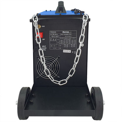 DUALMIG 210 S4 inverter lasapparaat met wielen en fleshouder.