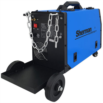 DUALMIG 210 S4 inverter lasapparaat met wielen en fleshouder.