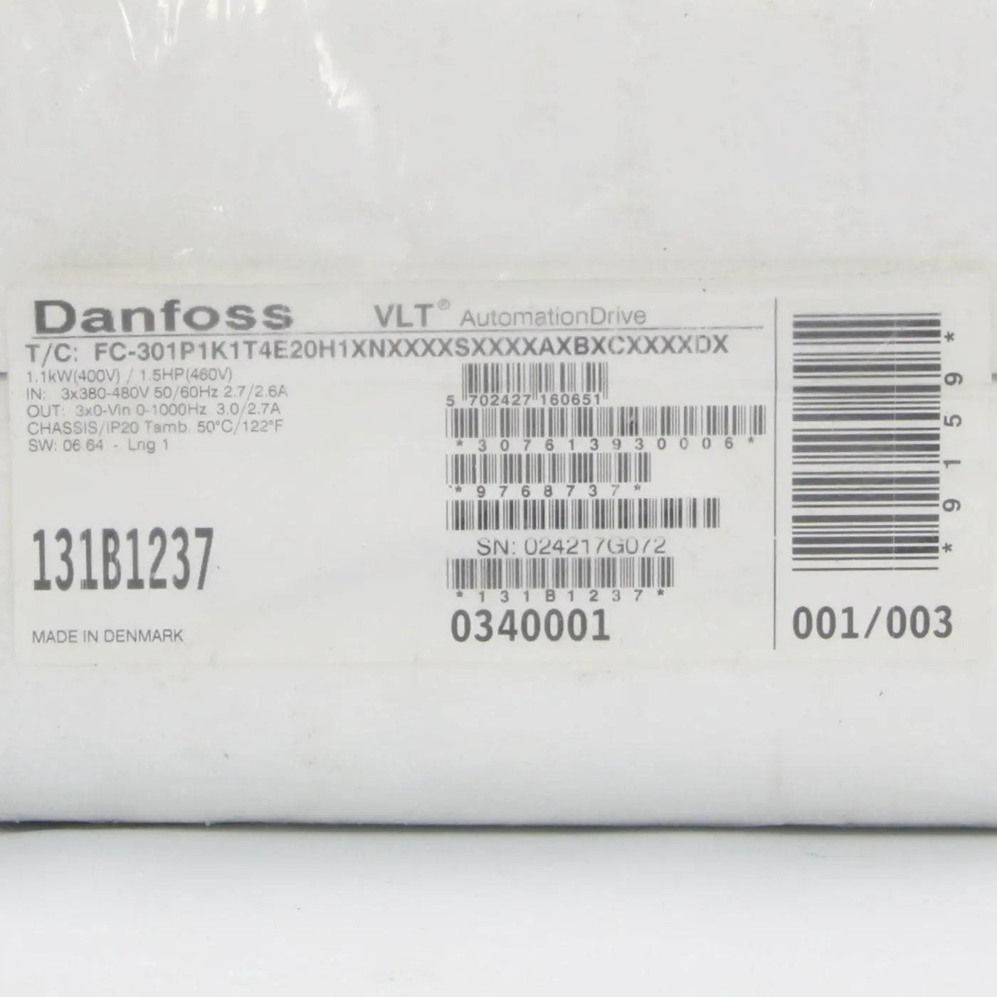 Danfoss Frequency Converter VLT Automation Drive FC 301 - 131B1237