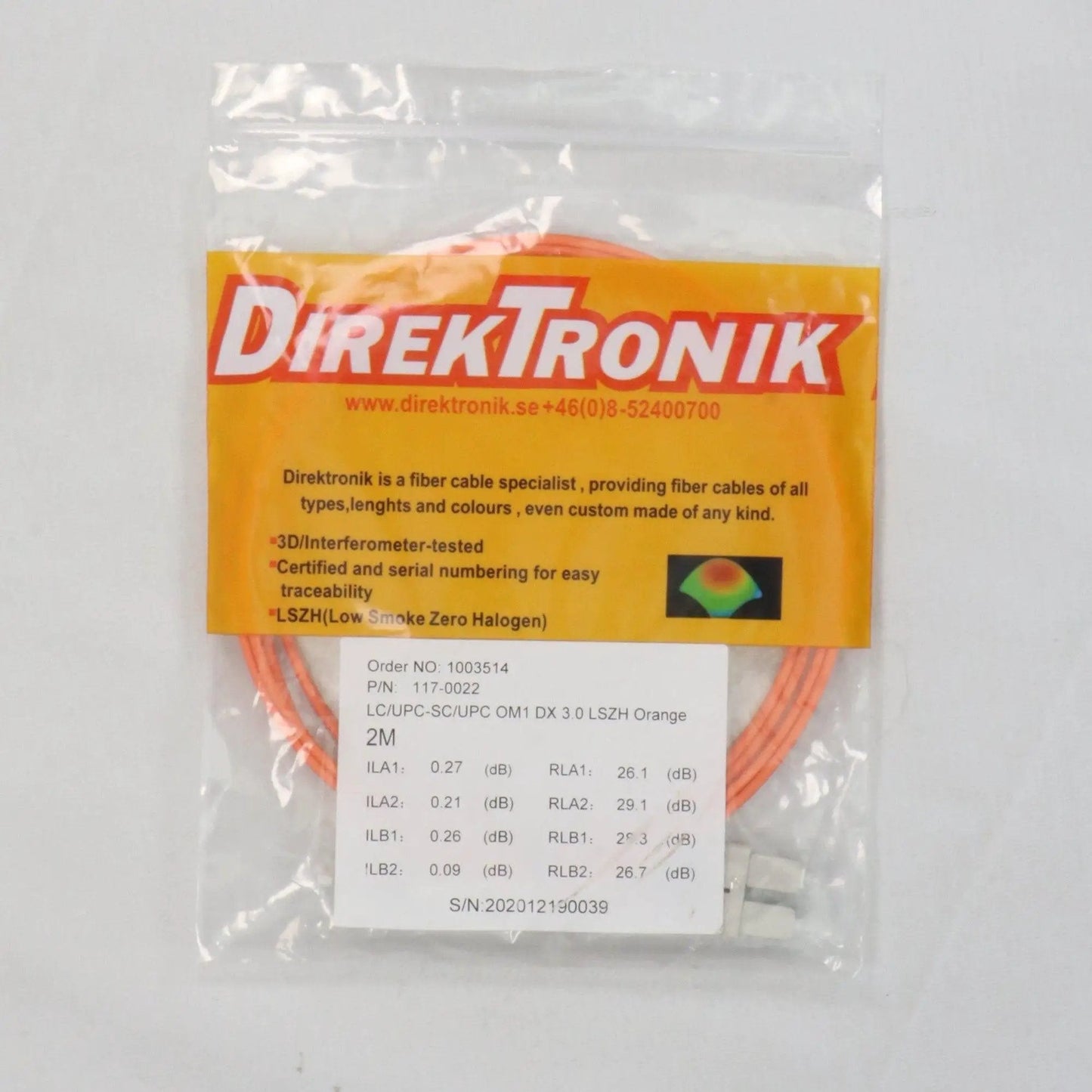 DirekTronik 117 0022 Fibre Optic Patch Cable