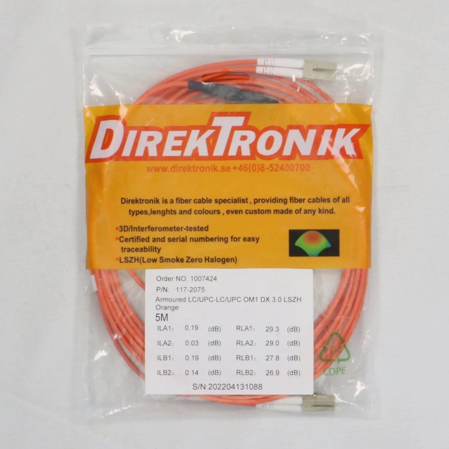 DirekTronik 117 2075 Fibre Optic Patch Cable