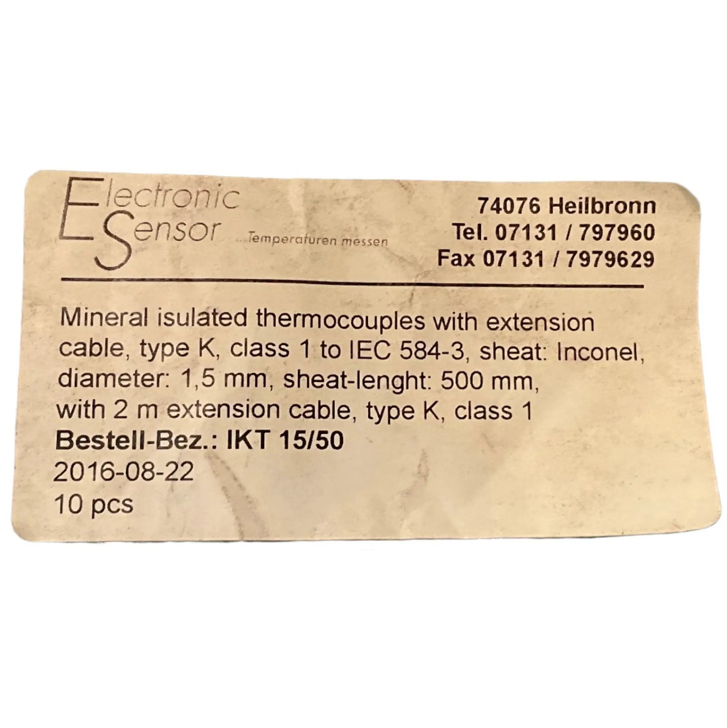 Electronic Sensor IKT 15/50 Mineral Insulated Thermocouple