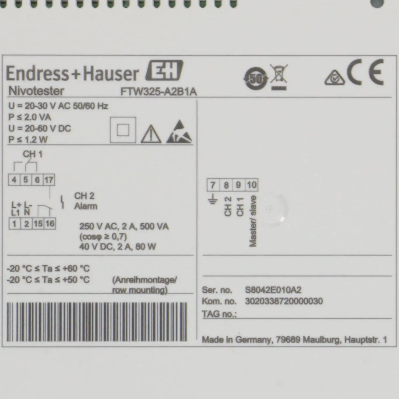 Endress + Hauser Nivotester FTW325 A2B1A Conductive Level Switch