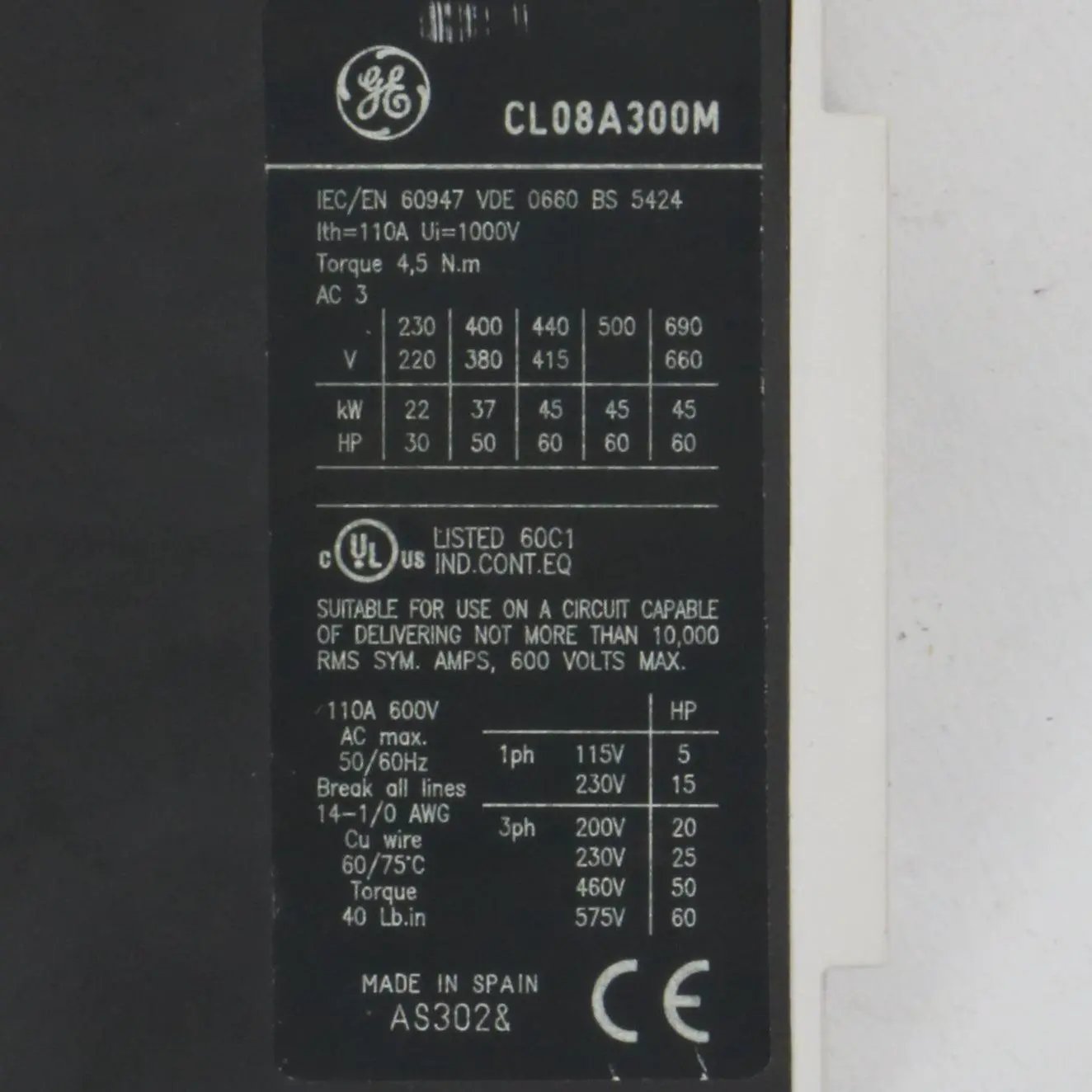 GE General Electric CL08A300M Contactor