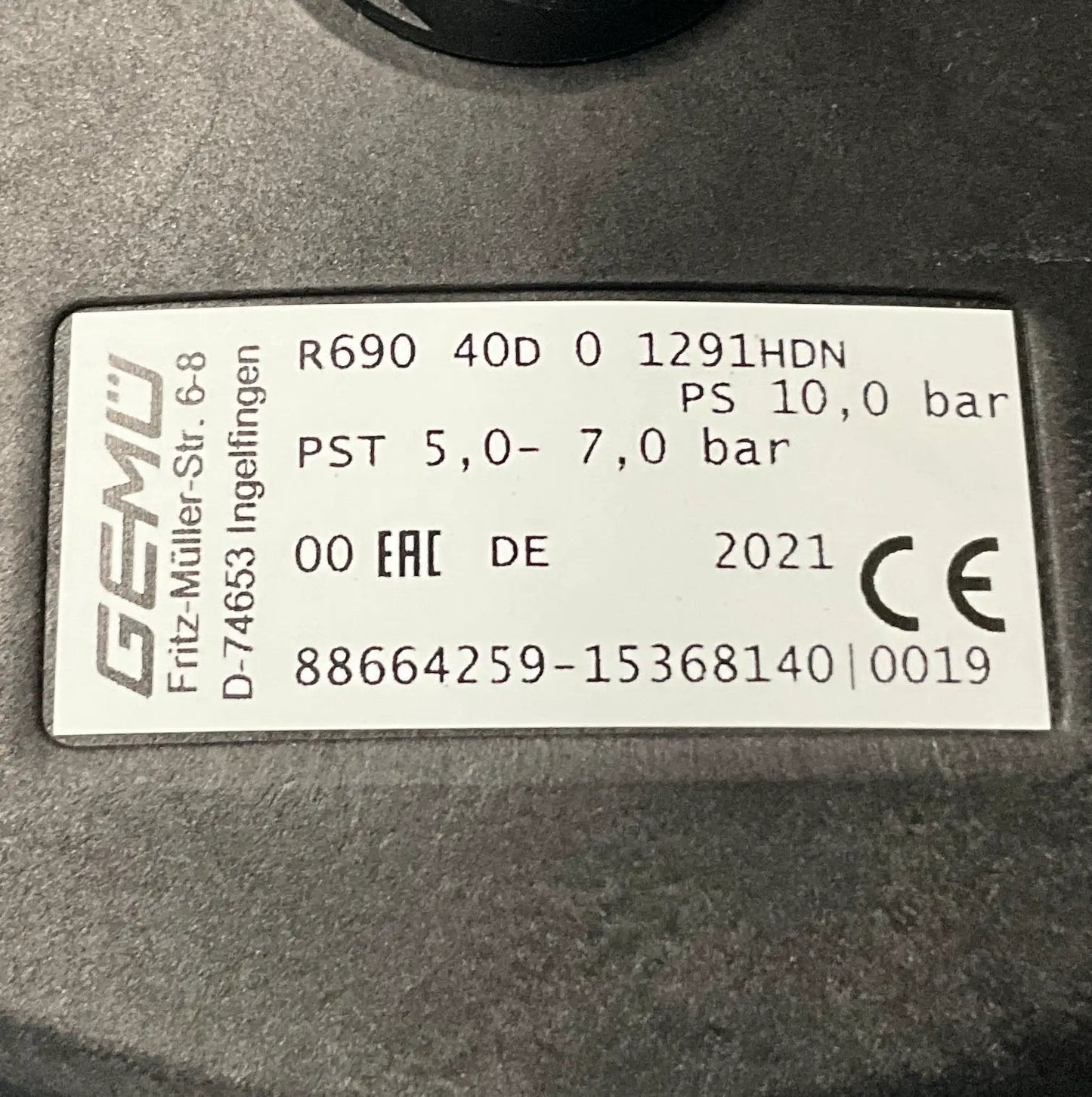 Gemu R690 40D 0 1291 HDN Diaphragm Valve