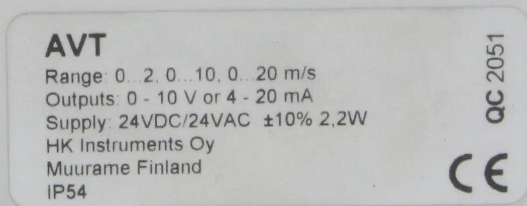 HK Instruments AVT Air Velocity Transmitter