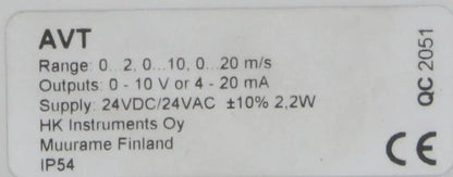 HK Instruments AVT Air Velocity Transmitter
