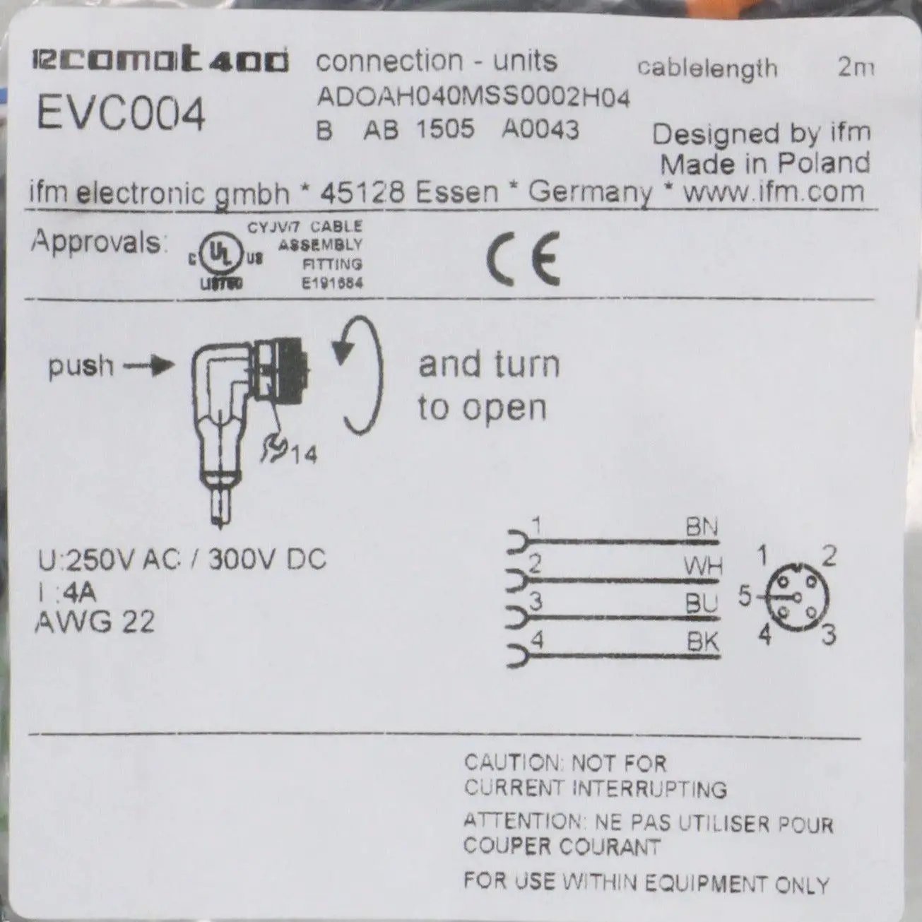 IFM Electronic Ecomat 400 EVC004 Connection Cable