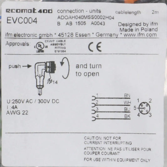 IFM Electronic Ecomat 400 EVC004 Connection Cable